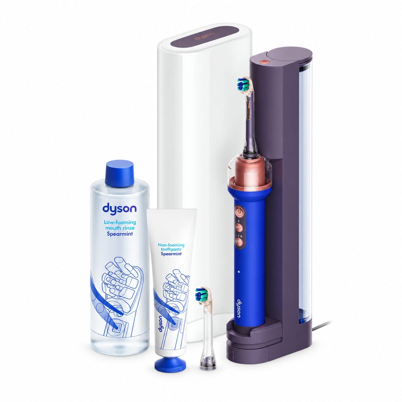 Электрическая зубная щётка Dyson CameraJet Ceramic Ultra Blue с насадками, станцией и средствами Dyson Mint