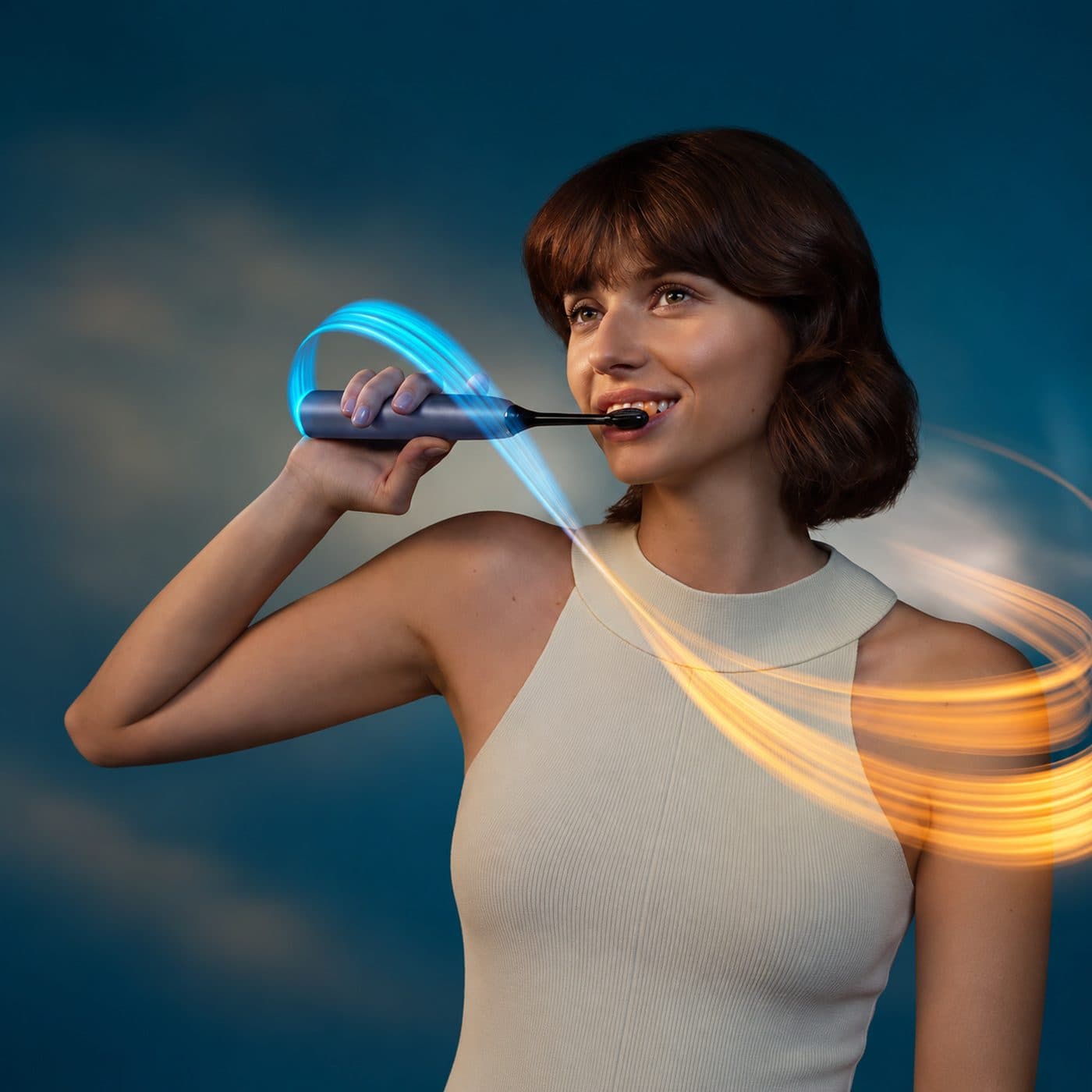 Чистка зубов синей электрической щёткой Philips Sonicare DiamondClean 9900