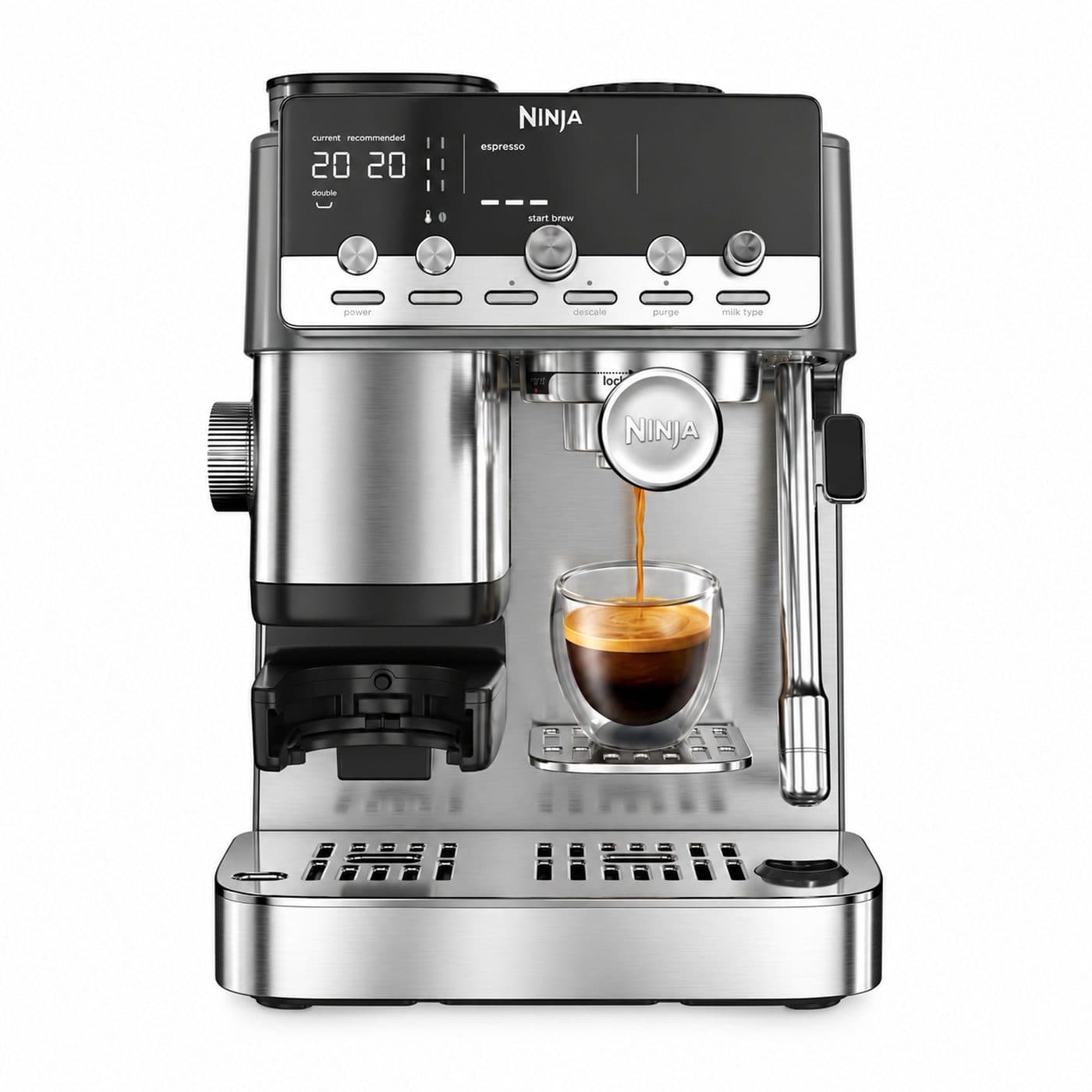 Кофемашина Ninja Luxe Café Mini Plus ES352EU, серебристая, вид спереди