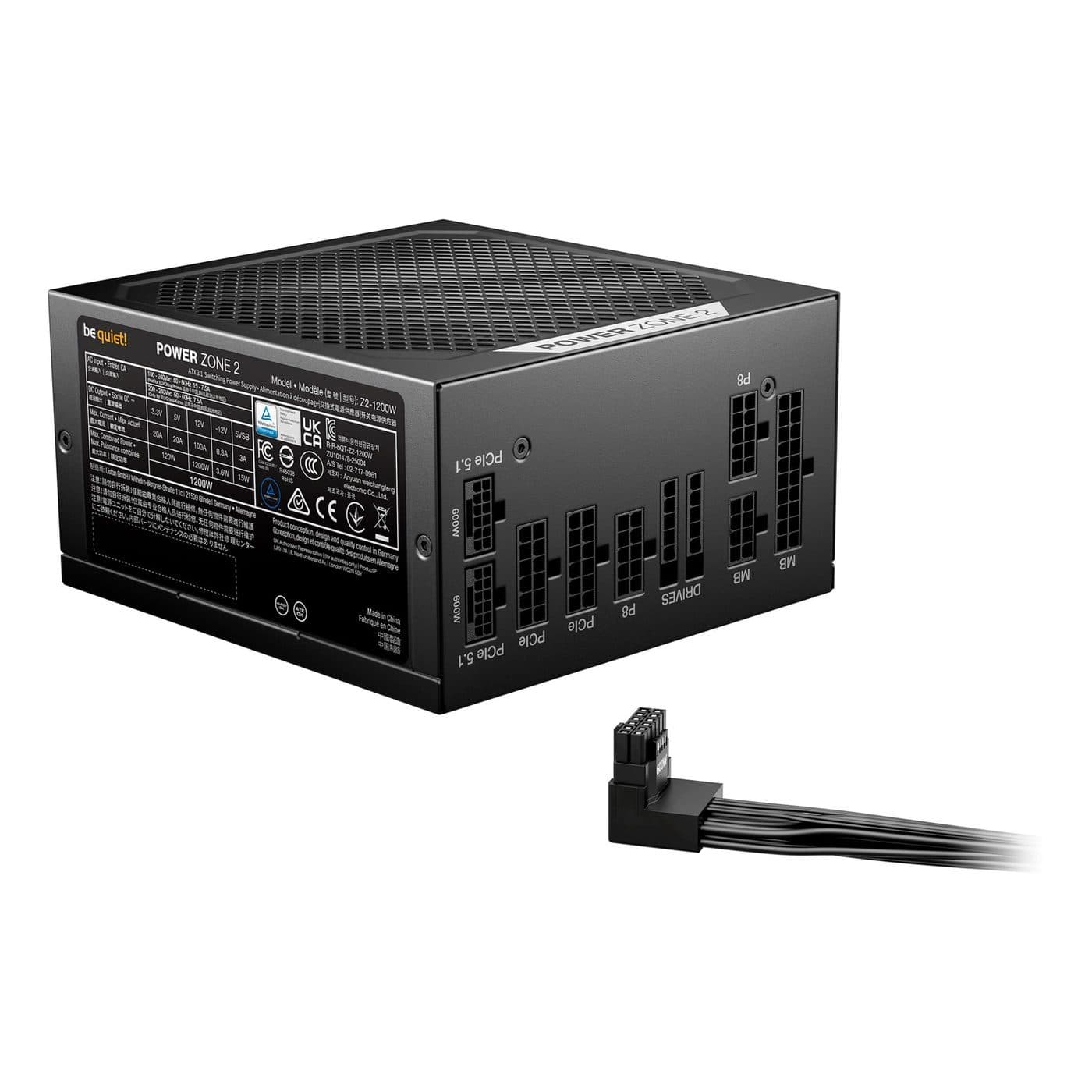 Разъёмы модульных кабелей Be Quiet! Power Zone 2 1200W и угловой штекер 12V-2x6