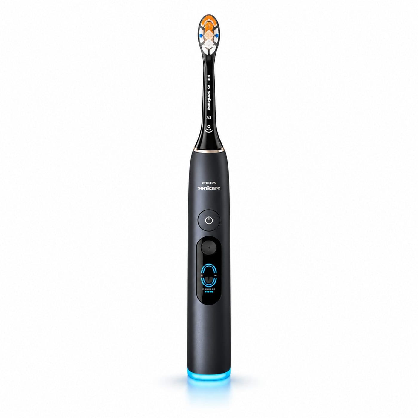 Чёрная звуковая зубная щётка Philips Sonicare DiamondClean 9900 Prestige HX9813/92 на белом фоне
