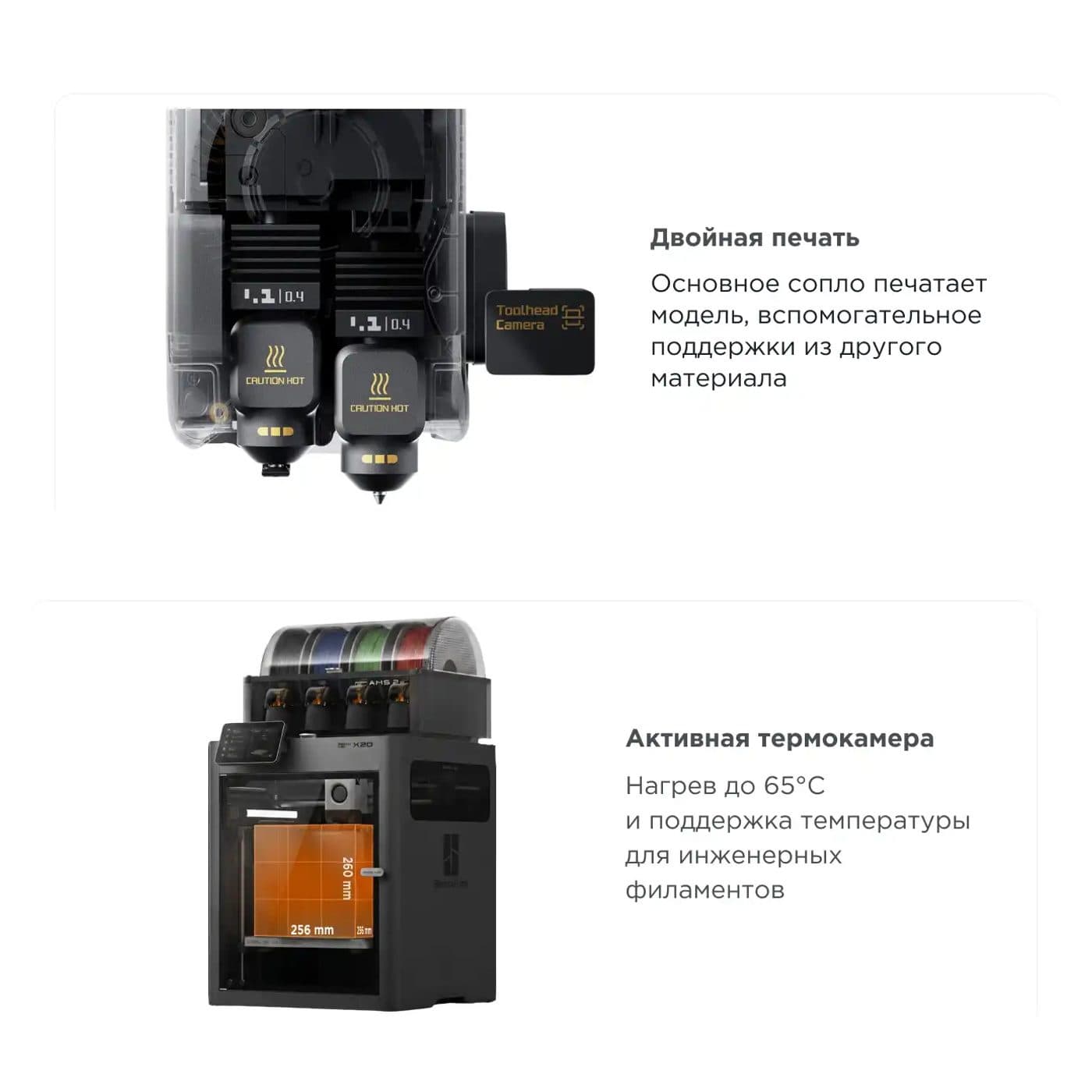 Два сопла и нагрев камеры Bambu Lab X2D — характеристики на русском