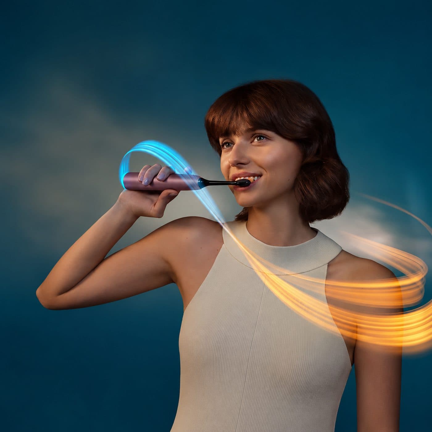 Чистка зубов фиолетовой электрической щёткой Philips Sonicare DiamondClean 9900