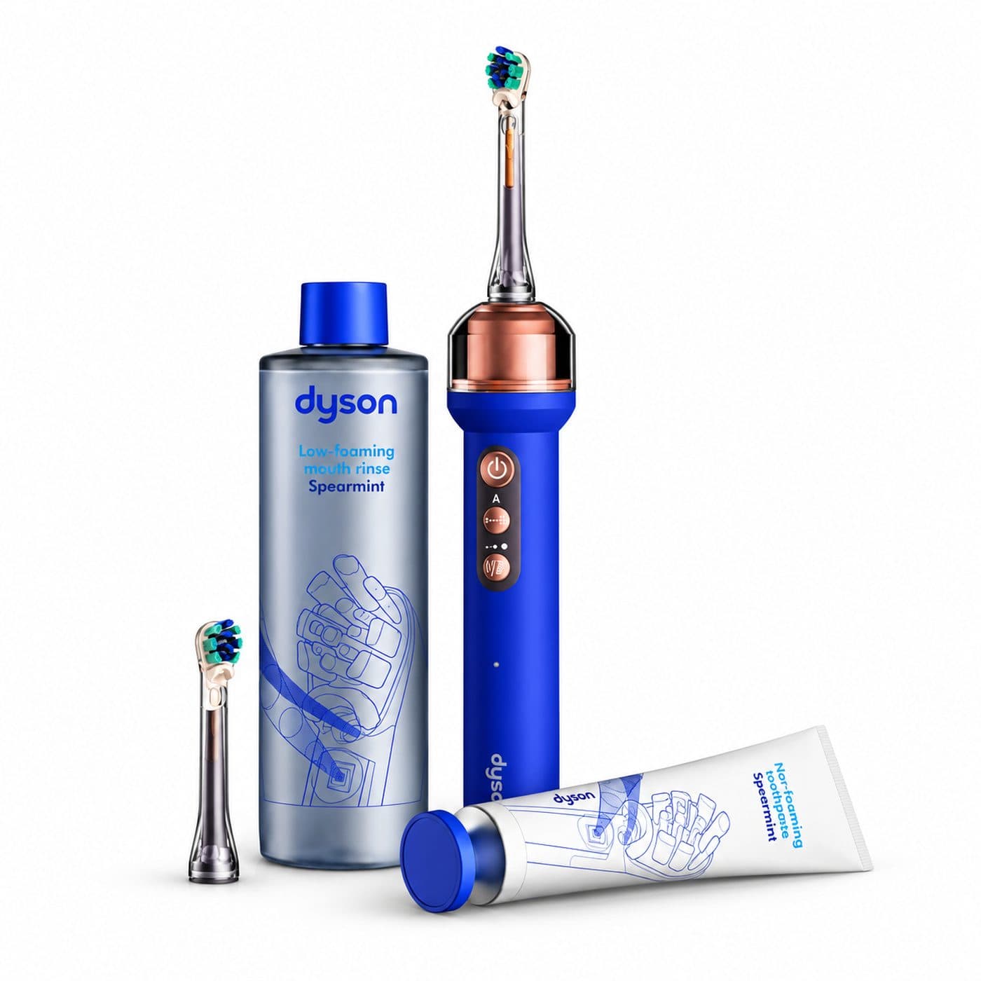 Dyson CameraJet Ceramic Ultra Blue с дополнительной насадкой, зубной пастой и ополаскивателем
