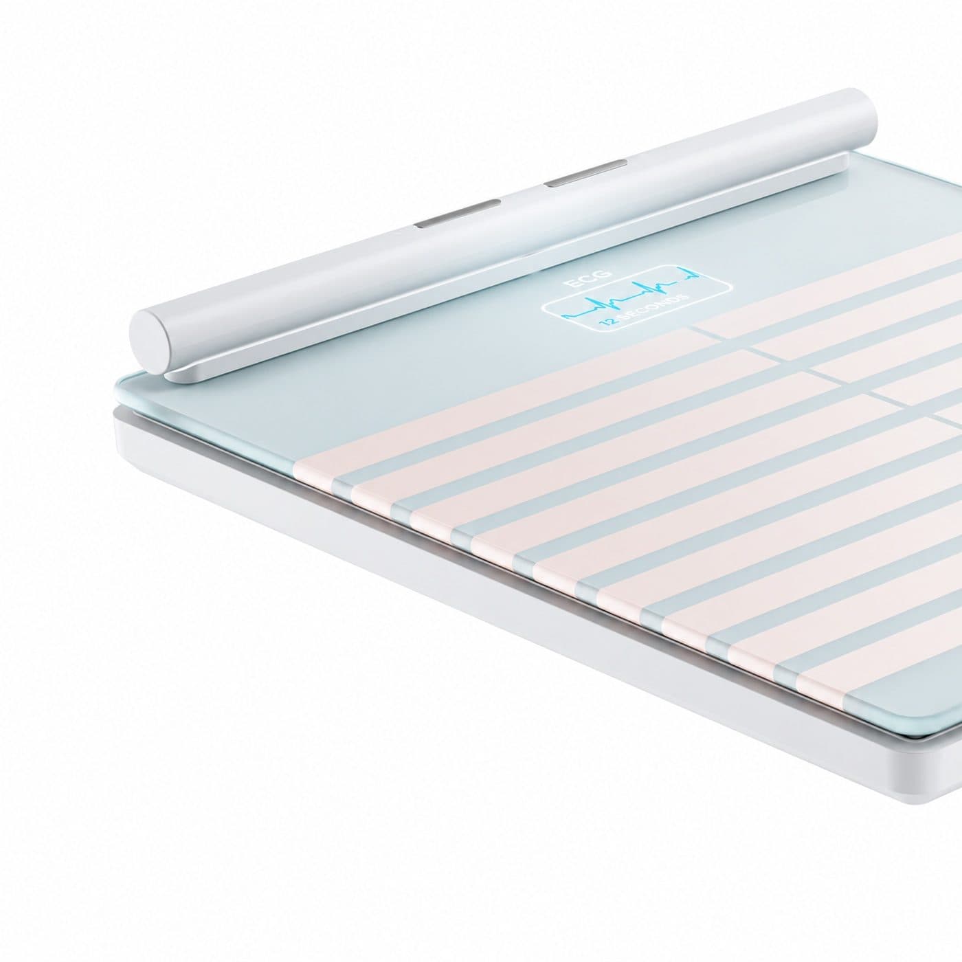 Крупный план рукоятки, электродов и экрана белых весов Withings Body Scan WBS08