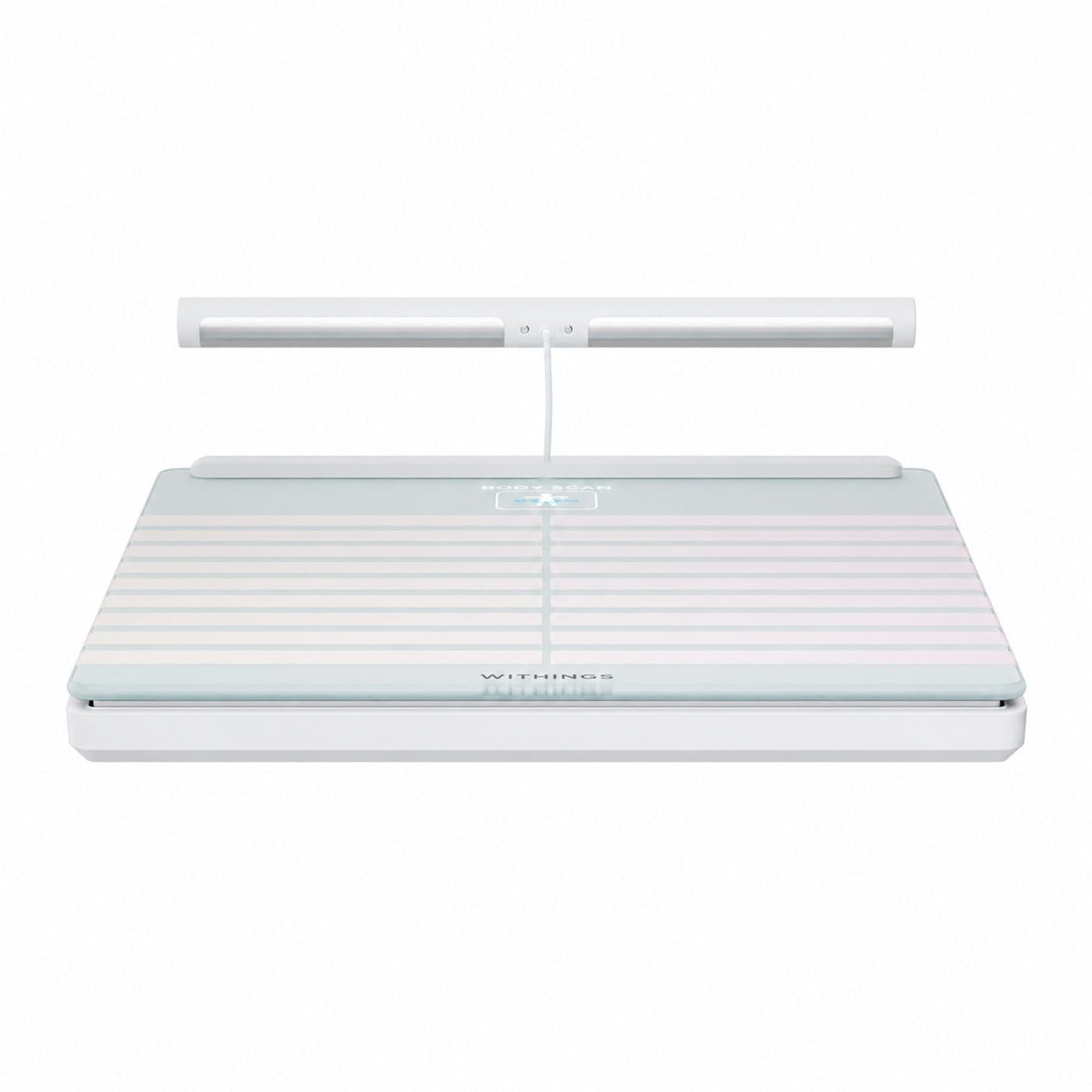 Белые весы Withings Body Scan WBS08 с поднятой рукояткой — вид спереди